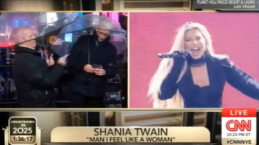 Andy Cohen calls out Anderson Cooper for being on his phone during Shania Twain’s New Year’s Eve performance