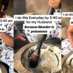 “Blender is not good for human consumption” – Virtuous woman shares how she prepares ‘akara’ for her husband daily at 3:40 am (WATCH)