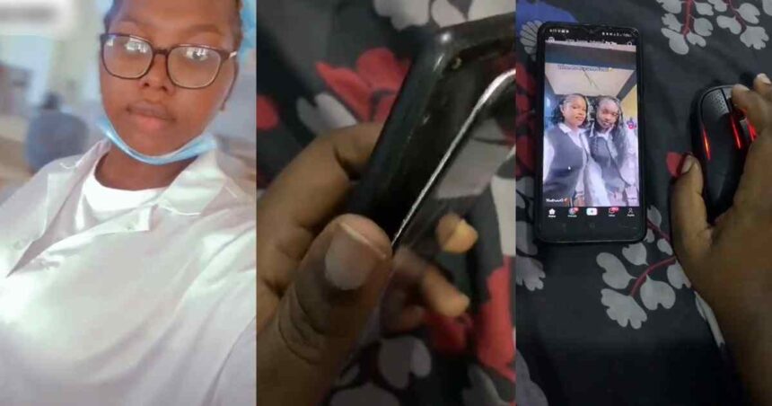Lady devises an unconventional method after being charged ₦55,000 to fix her phone’s screen (WATCH)