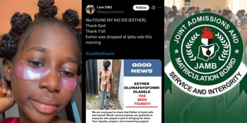 Missing JAMB candidate found two days after disappearing on way to utme exam
