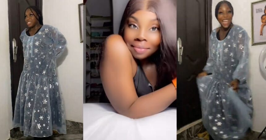 “Put a tummy belt sis on a heel and rock that dress” – Lady shares the oversized dress her friend’s talking stage bought for a dinner date (WATCH)