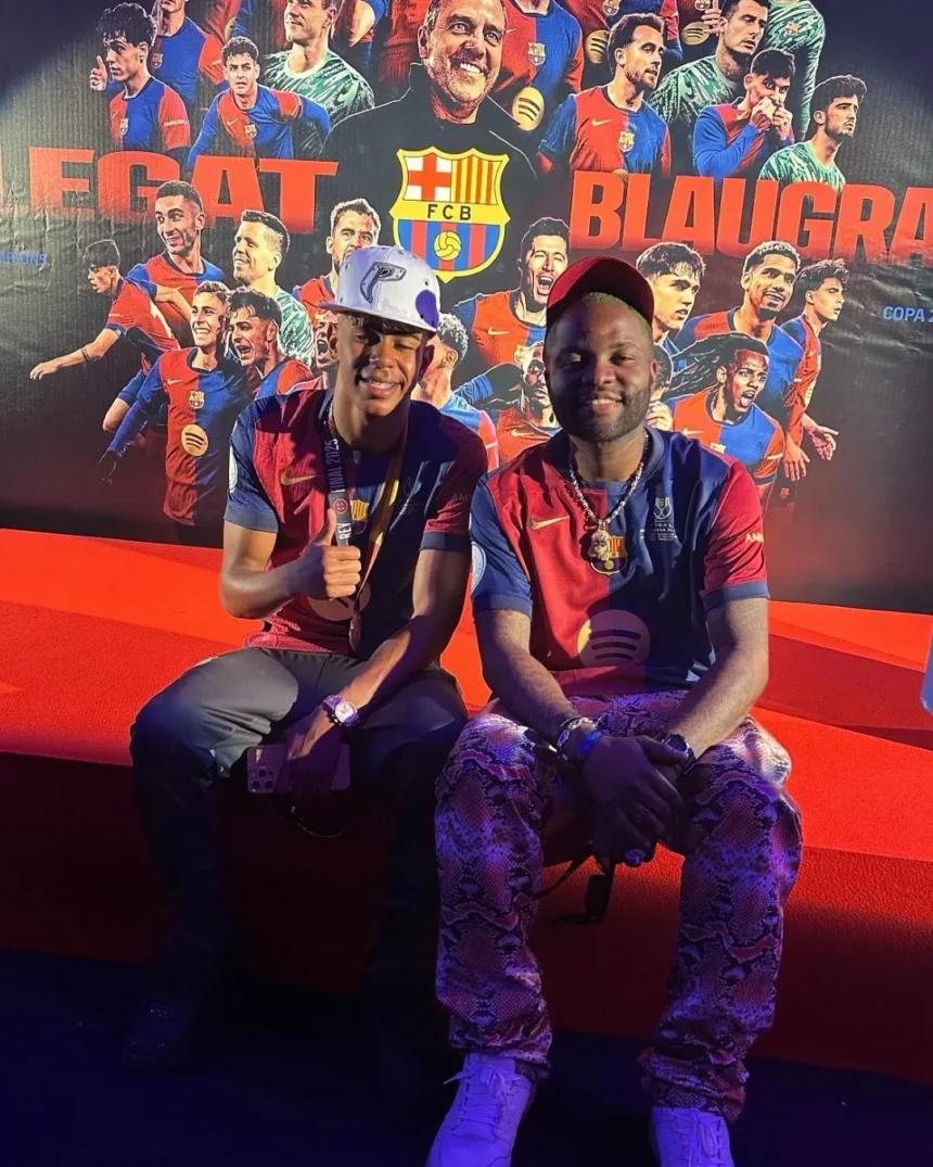 VIDEO: Skales performs at Barcelona’s Copa del Rey party, meets Lamine Yamal, mother