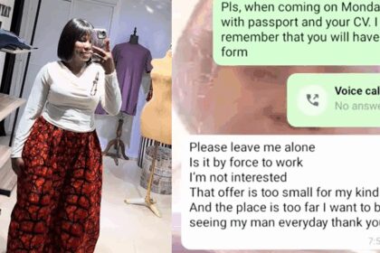 “I want to be seeing my man every day” – Businesswoman shares the surprising response of  a 21-year-old tailor seeking a job (WATCH)