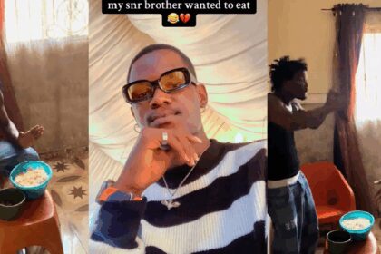 “When she saw the food my snr brother wanted to eat” –  Man shows how his mother scolded his brother for serving himself too much food (WATCH)