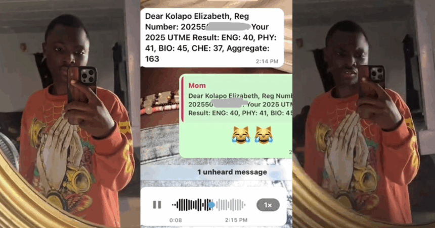 “You said I won’t score more than 6” – Nigerian mum br@gs to her son after scoring 163 in JAMB (WATCH)