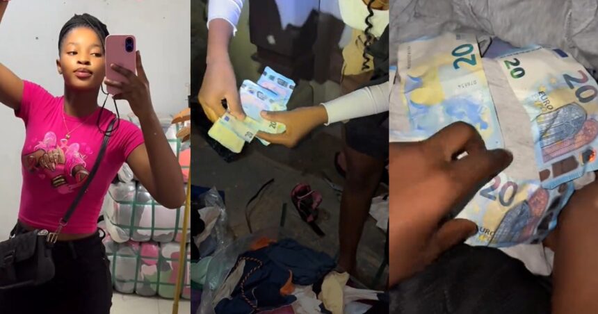 Businesswoman discovers 100 euros hidden among used clothes in an okirika bale (WATCH)
