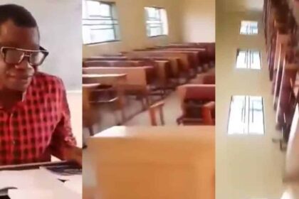 Lecturer teaches empty class, records video after students skip lecture