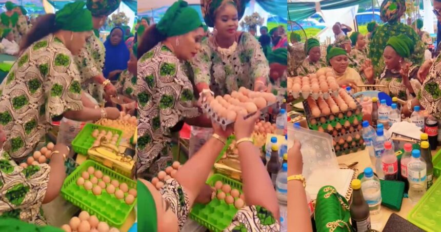 “Abeg how dey wan carry these one reach house” – Tongue w@gs as a party host distributes a crate of eggs as a souvenir (WATCH)