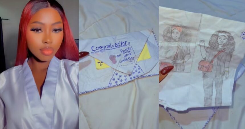 “Frame the artwork” – Newlywed woman shows off the pencil drawing her little cousin gave her as a wedding gift (VIDEO)
