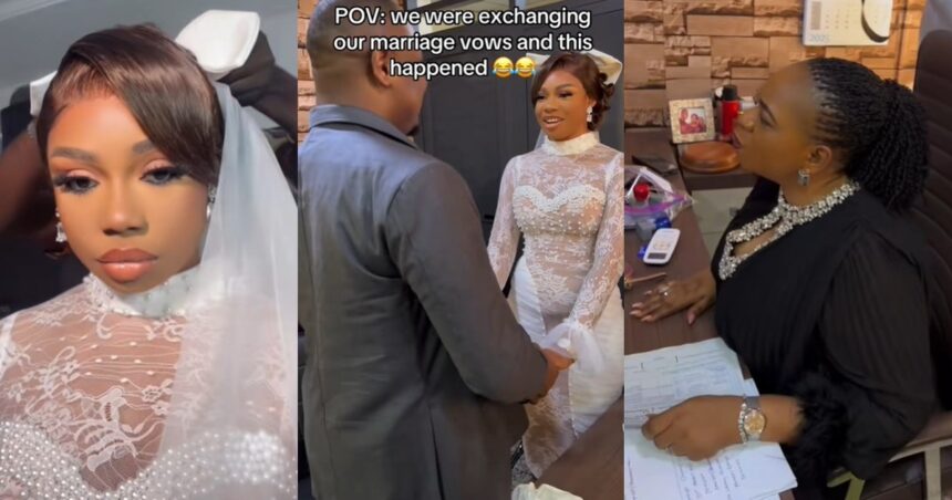 “Forsak!ng all other men, boyfriends and sugar daddies” – Woman shares a hilarious moment during her civil wedding ceremony after the coordinator’s passionate plea against infidel!ty (Watch)