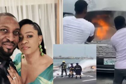 Darey Art Alade, Wife lose car to fire on Third Mainland Bridge (Video)